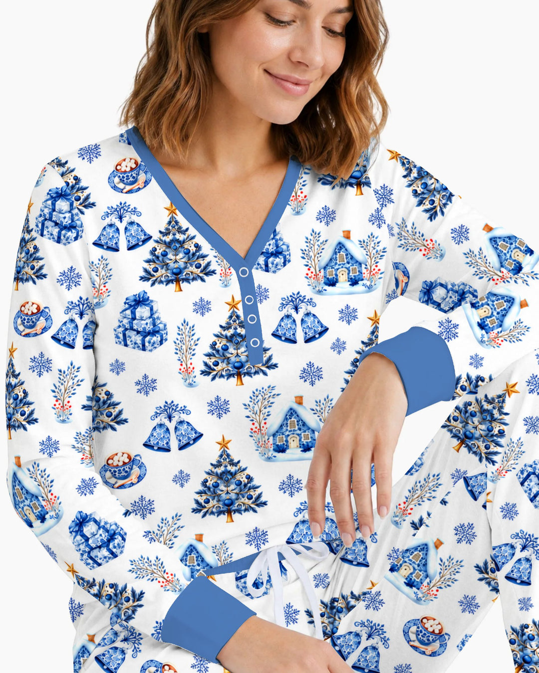 Blue Winter Wonderland Christmas Toss Bamboo Women Pajama Set