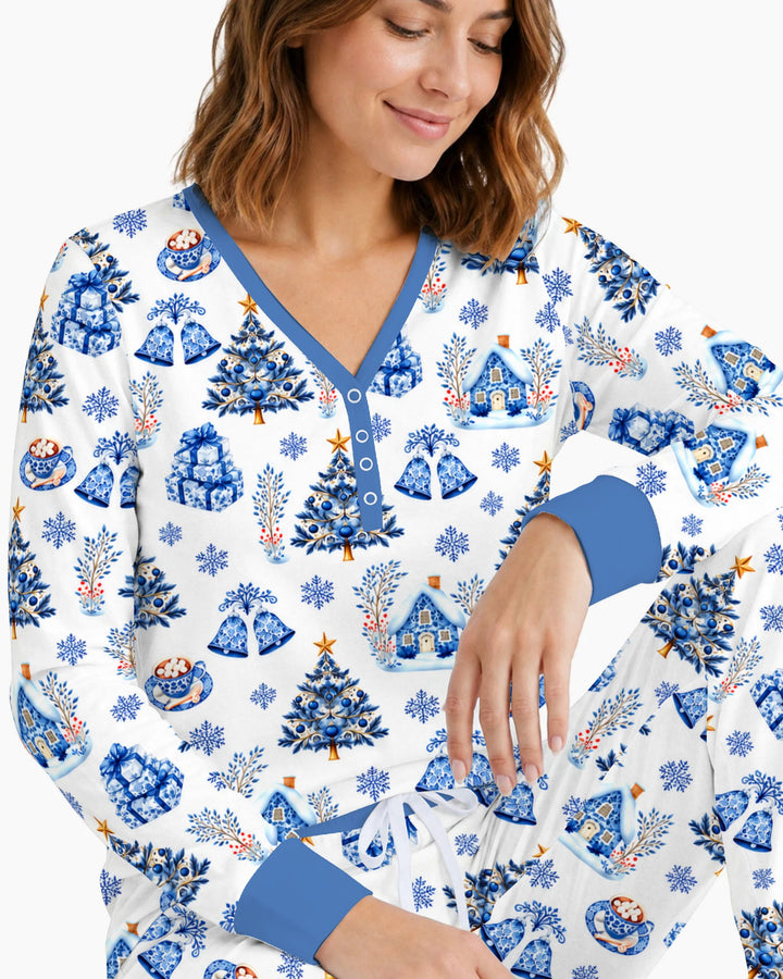 Blue Winter Wonderland Christmas Toss Bamboo Women Pajama Set