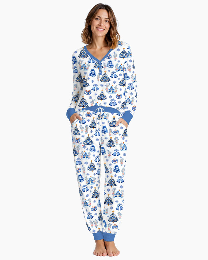 Blue Winter Wonderland Christmas Toss Bamboo Women Pajama Set