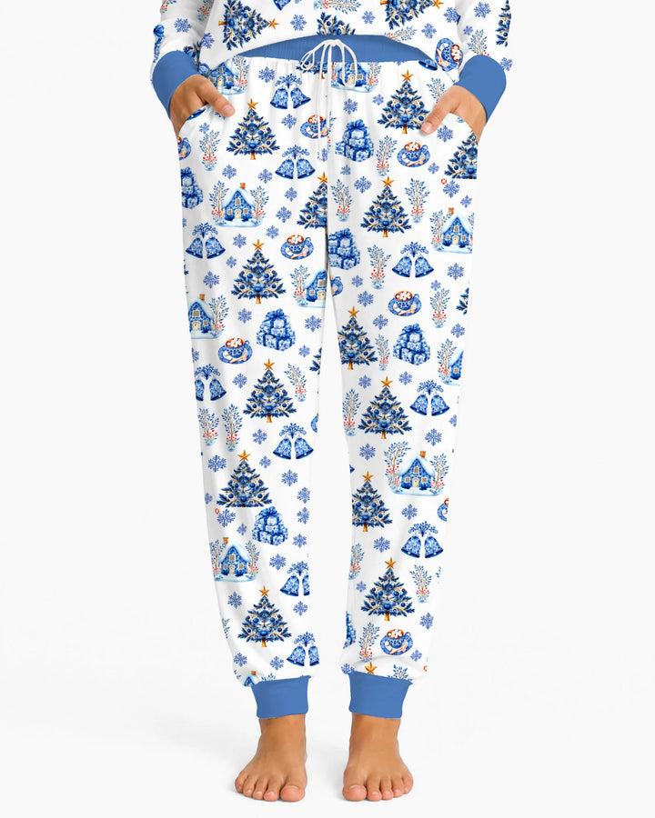 Blue Winter Wonderland Christmas Toss Bamboo Women Pajama Set