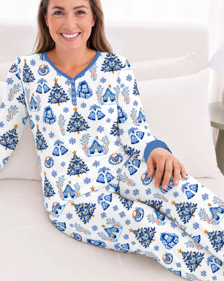 Blue Winter Wonderland Christmas Toss Bamboo Women Pajama Set