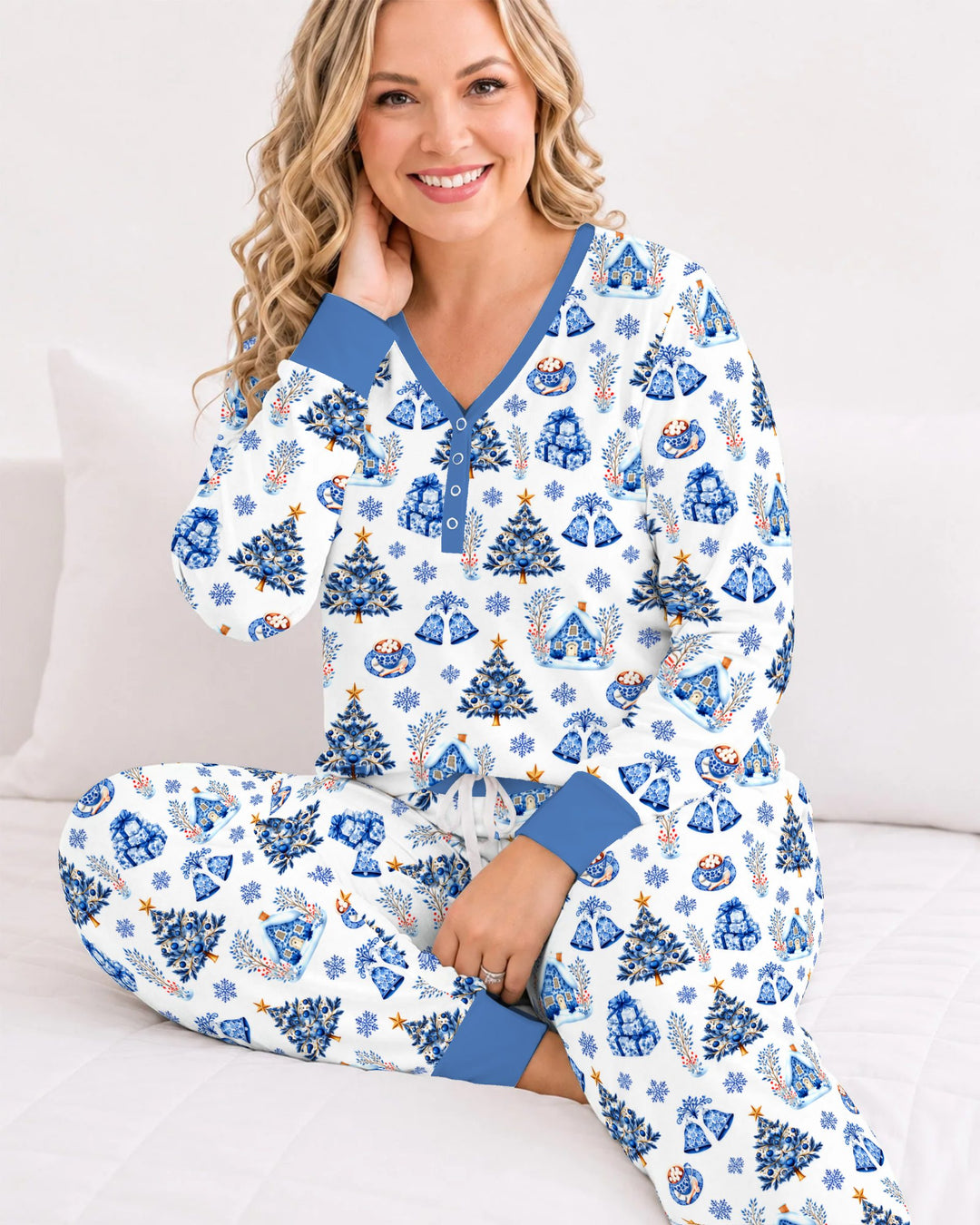 Blue Winter Wonderland Christmas Toss Bamboo Women Pajama Set