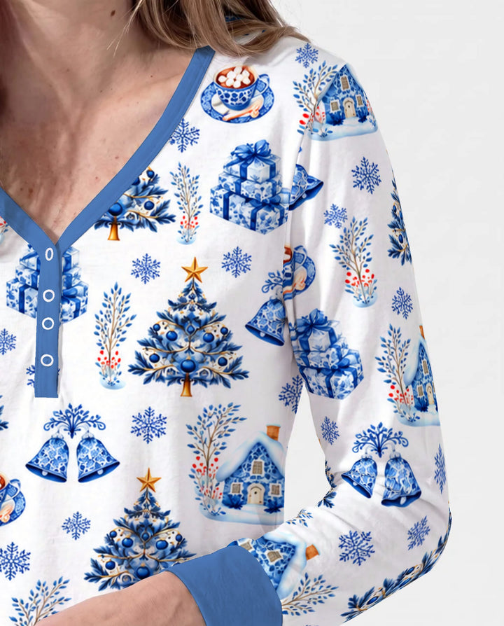 Blue Winter Wonderland Christmas Toss Bamboo Women Pajama Set