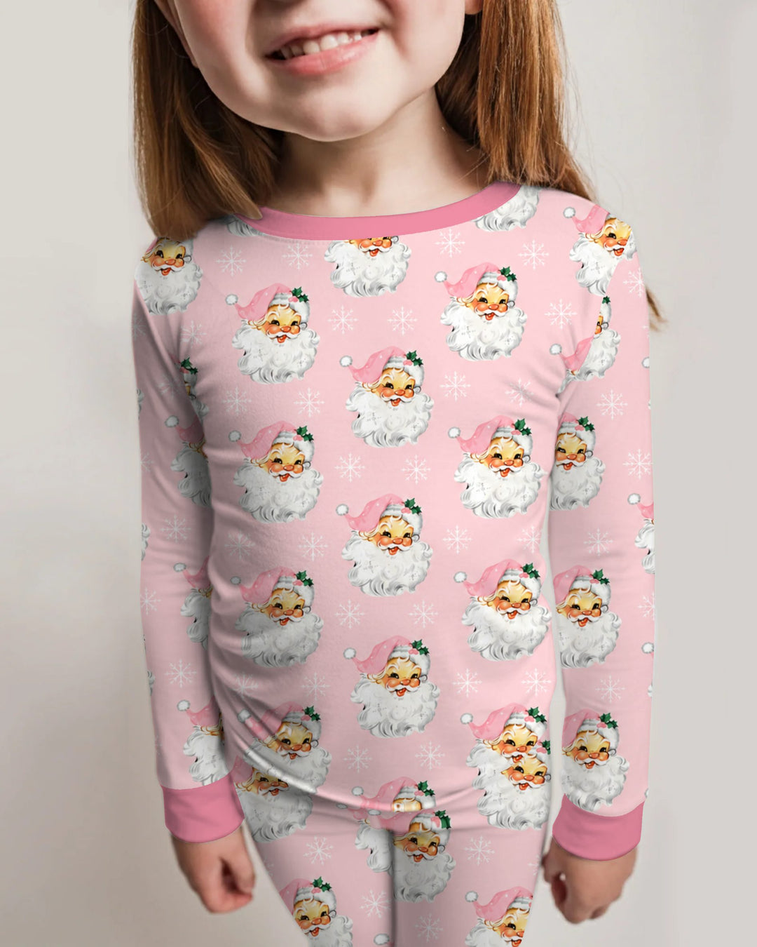 Vintage Pink Santa Face Toss Bamboo Two Piece Long Sleeve Pajama Set