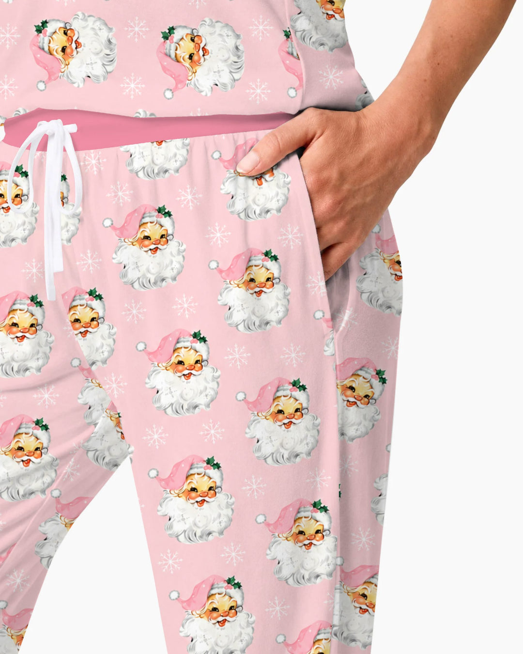 Vintage Pink Santa Face Toss Bamboo Women Pajama Set