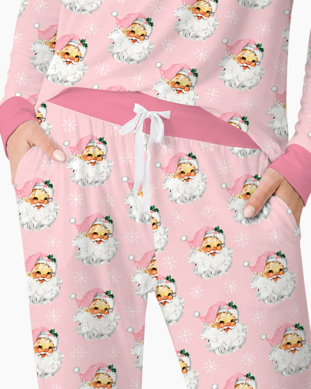 Vintage Pink Santa Face Toss Bamboo Women Pajama Set