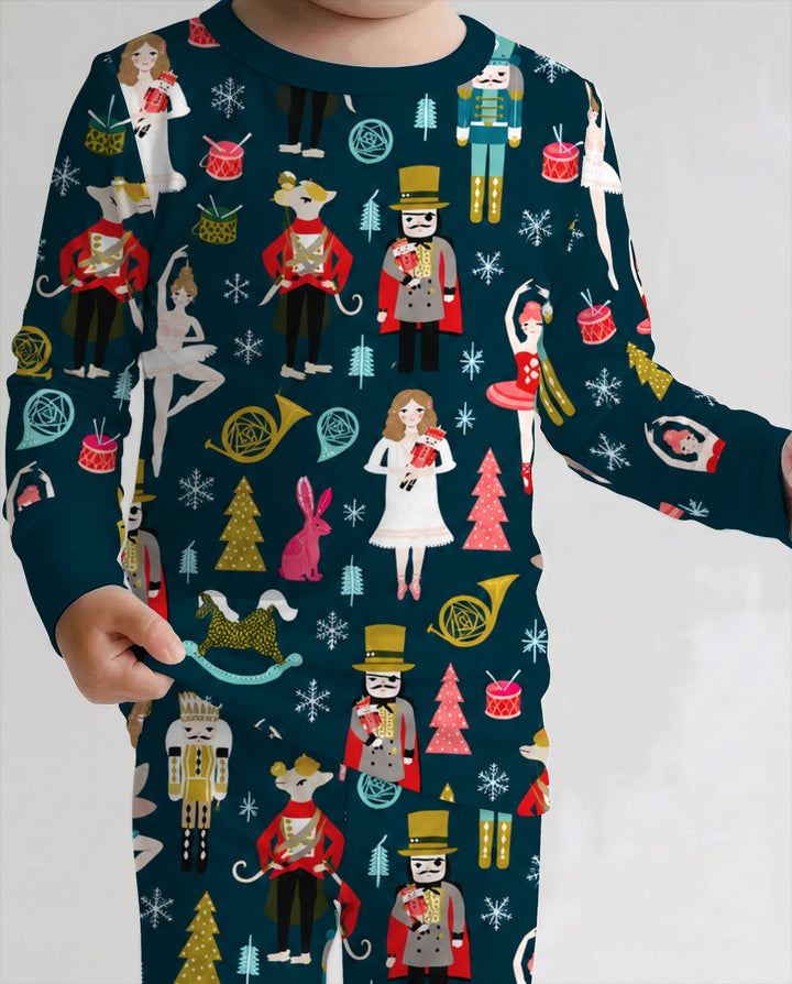 Whimsical Nutcracker Ballet Christmas Bamboo Two Piece Long Sleeve Pajama Set