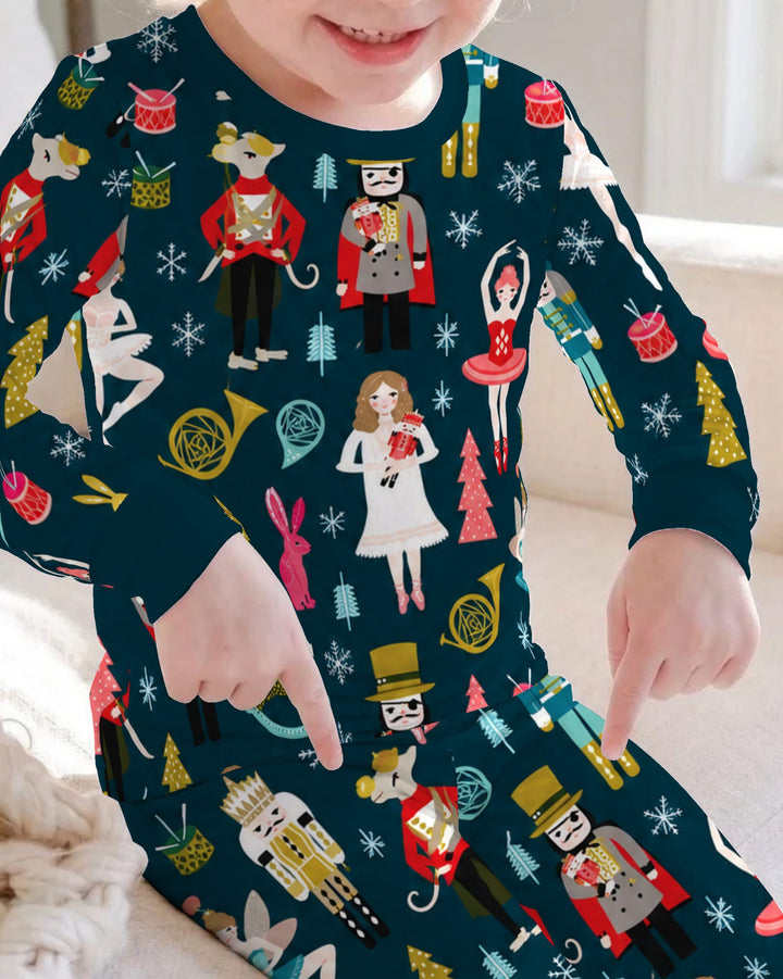 Whimsical Nutcracker Ballet Christmas Bamboo Two Piece Long Sleeve Pajama Set