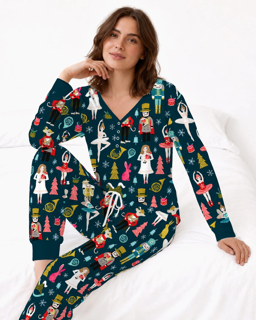 Whimsical Nutcracker Ballet Christmas Bamboo Women Pajama Set
