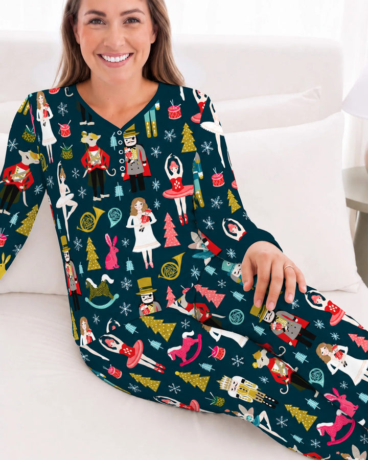 Whimsical Nutcracker Ballet Christmas Bamboo Women Pajama Set