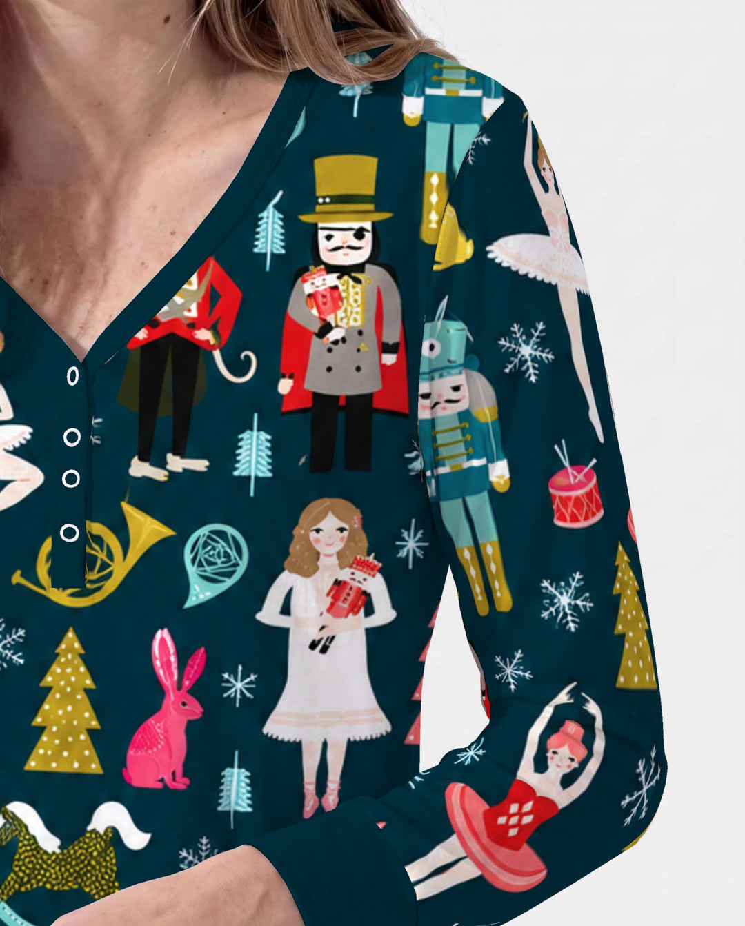 Whimsical Nutcracker Ballet Christmas Bamboo Women Pajama Set