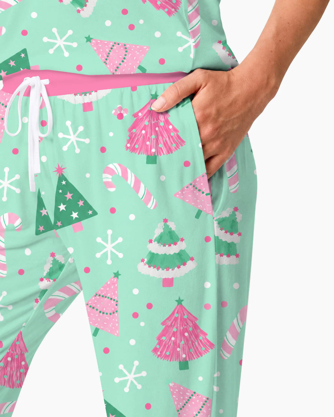 Pink & Mint Candy Christmas Trees Bamboo Women Pajama Set