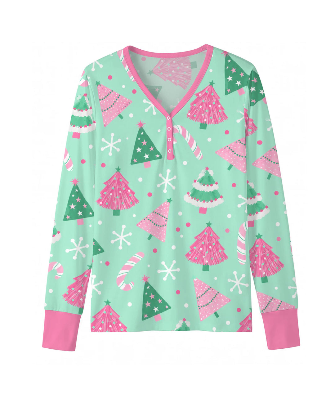 Pink & Mint Candy Christmas Trees Bamboo Women Pajama Set