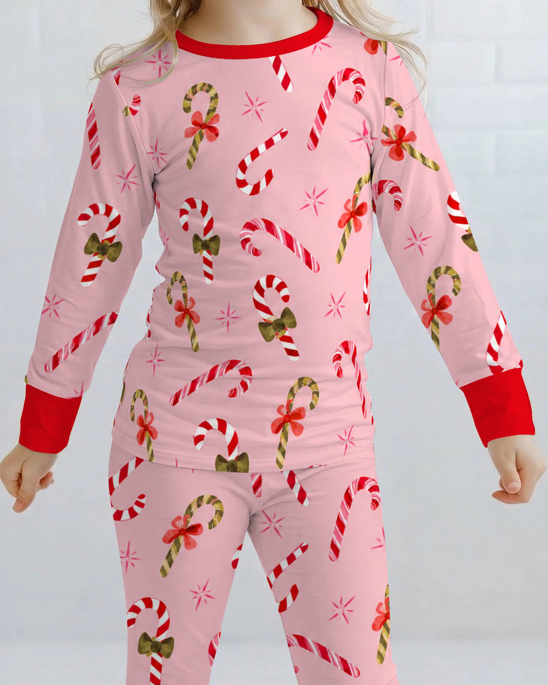 Coquette Christmas Candy Canes & Bows Bamboo Two Piece Long Sleeve Pajama Set