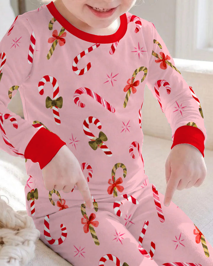 Coquette Christmas Candy Canes & Bows Bamboo Two Piece Long Sleeve Pajama Set