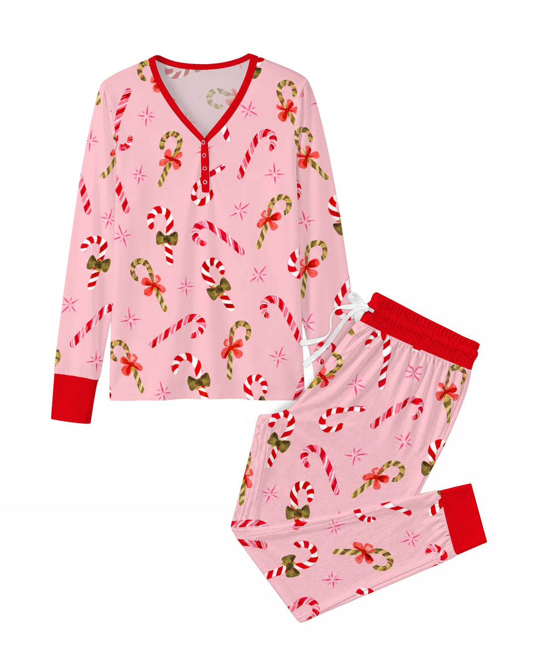 Coquette Christmas Candy Canes & Bows Bamboo Women Pajama Set