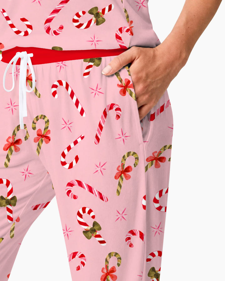 Coquette Christmas Candy Canes & Bows Bamboo Women Pajama Set