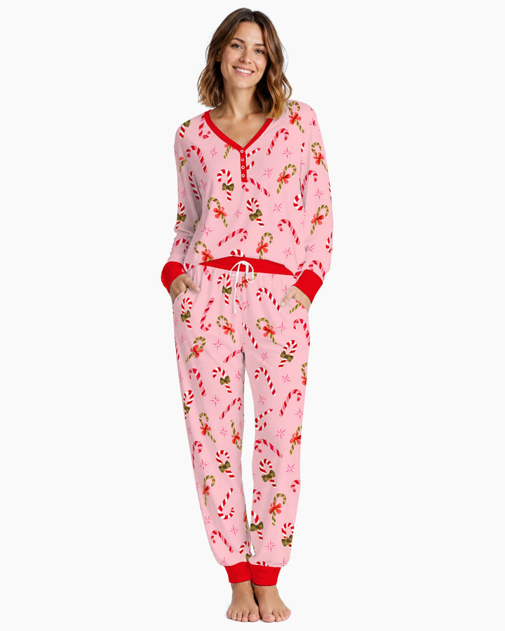 Coquette Christmas Candy Canes & Bows Bamboo Women Pajama Set