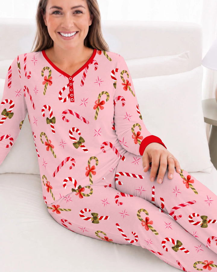 Coquette Christmas Candy Canes & Bows Bamboo Women Pajama Set