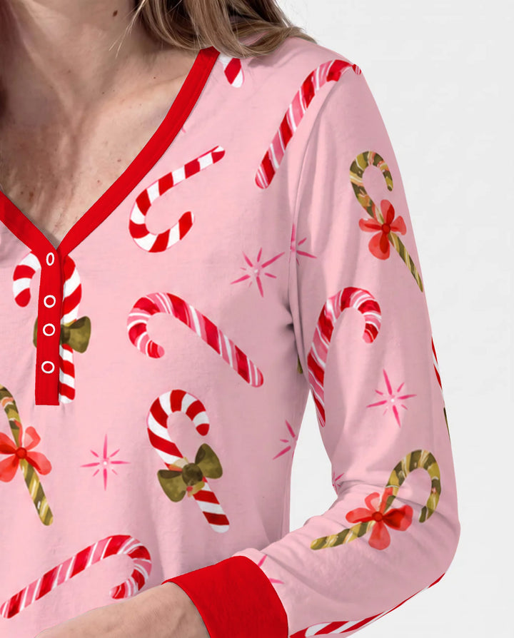 Coquette Christmas Candy Canes & Bows Bamboo Women Pajama Set