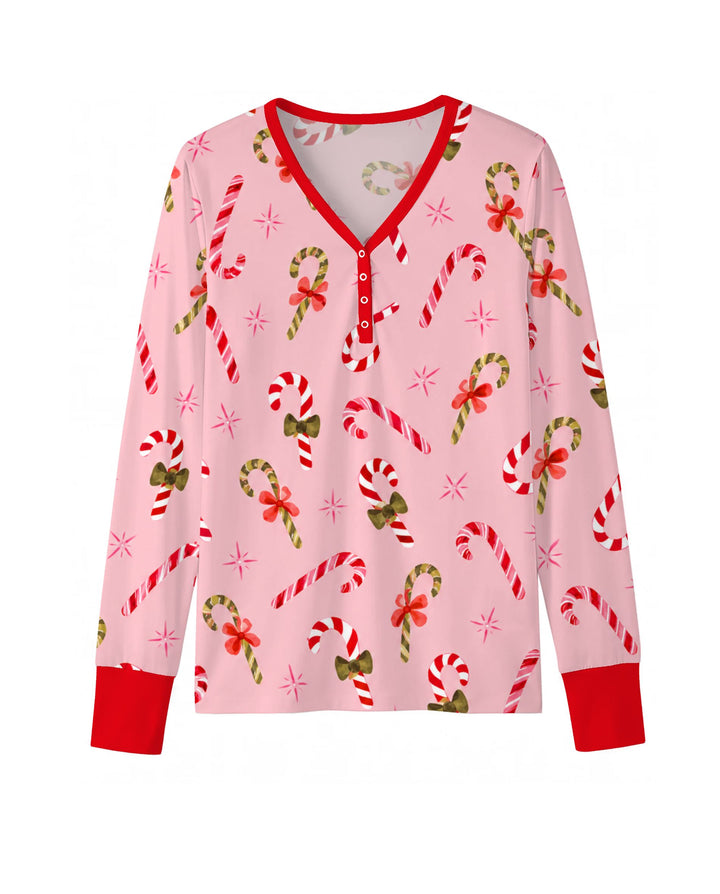 Coquette Christmas Candy Canes & Bows Bamboo Women Pajama Set