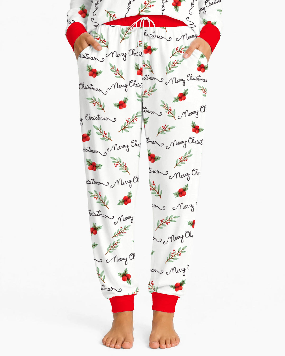 Watercolor Merry Christmas Holly Berries Bamboo Women Pajama Set