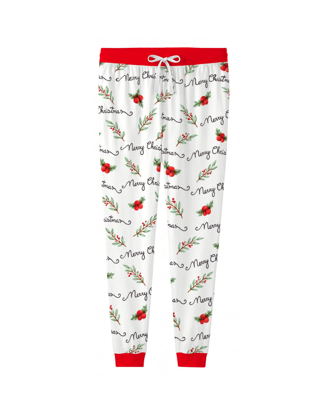 Watercolor Merry Christmas Holly Berries Bamboo Women Pajama Set