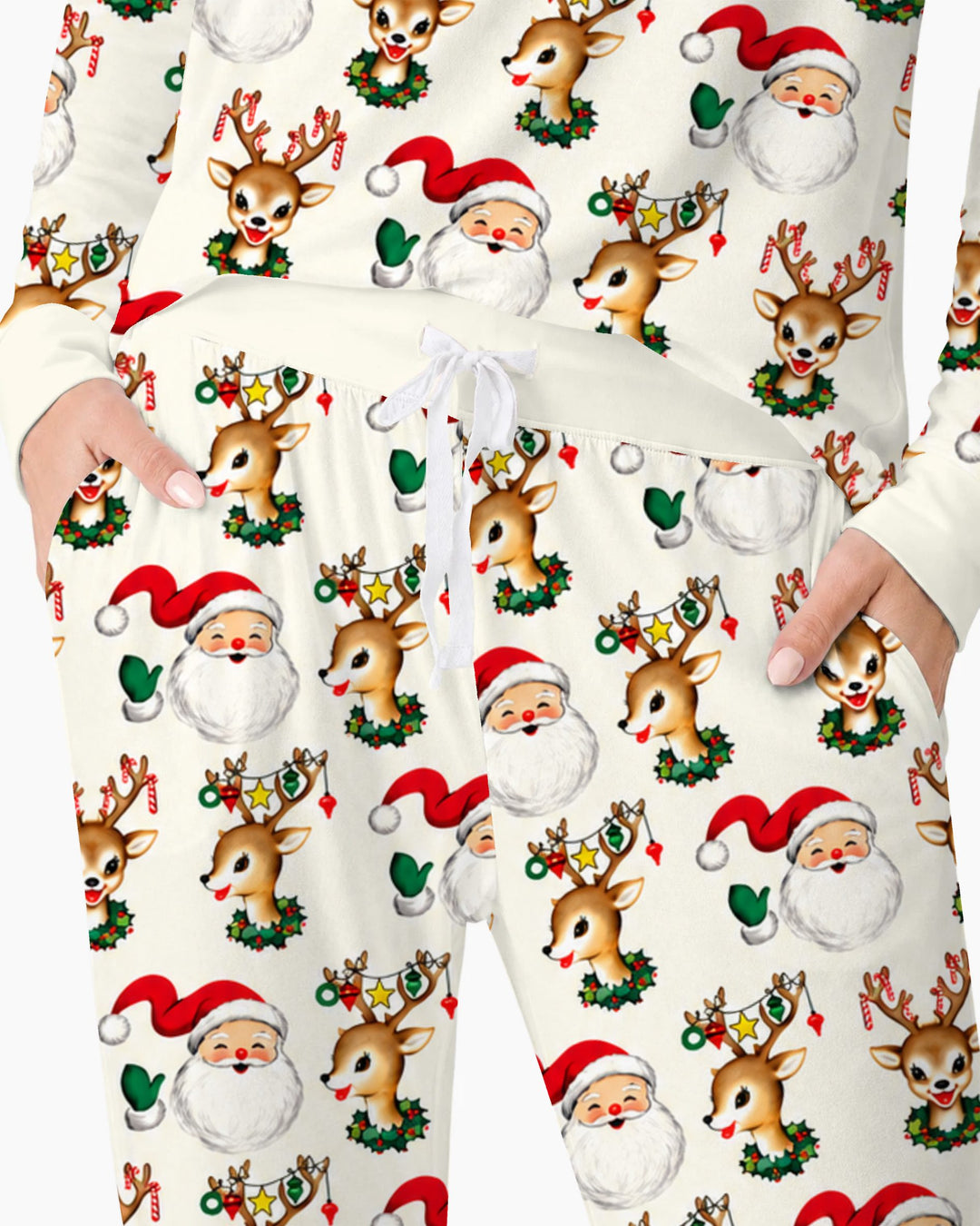 Vintage Santa & Reindeer Christmas Toss Bamboo Women Pajama Set