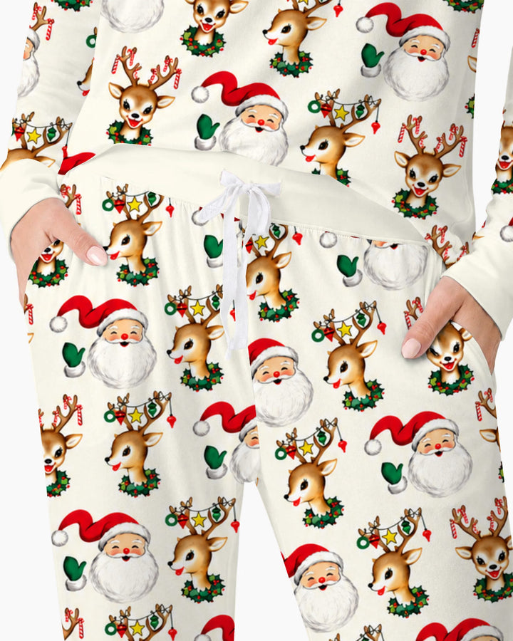 Vintage Santa & Reindeer Christmas Toss Bamboo Women Pajama Set