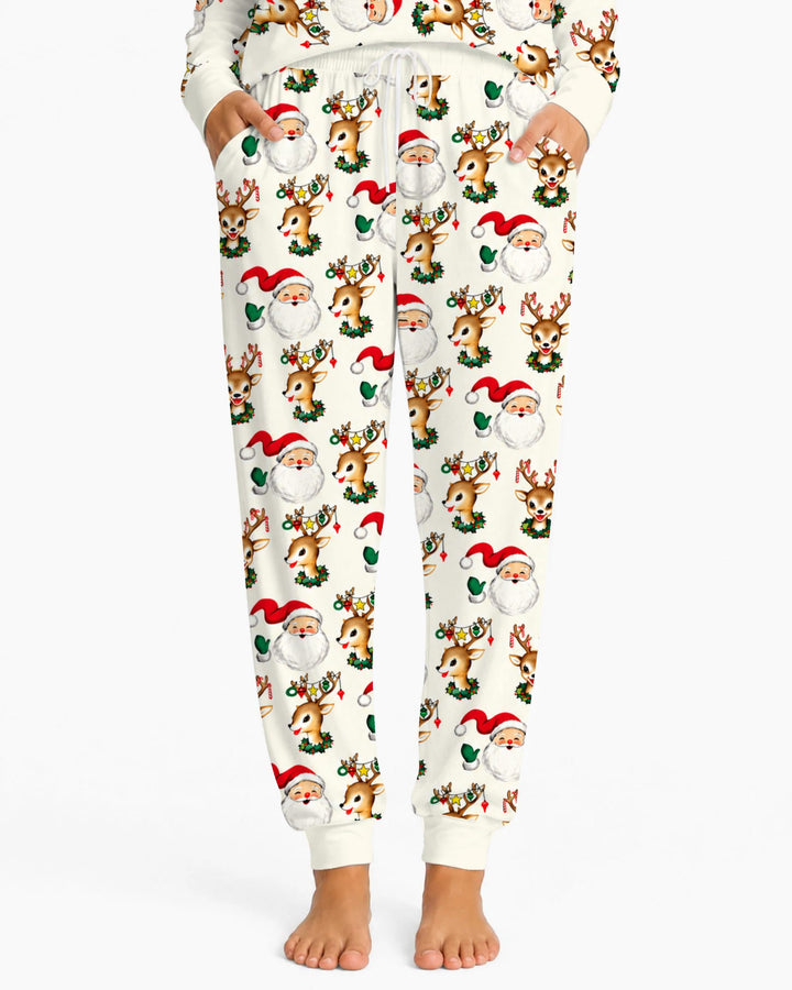 Vintage Santa & Reindeer Christmas Toss Bamboo Women Pajama Set