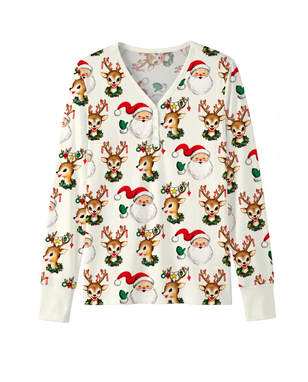 Vintage Santa & Reindeer Christmas Toss Bamboo Women Pajama Set