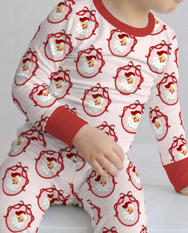Coquette Vintage Santa Christmas Medallions Bamboo Two Piece Long Sleeve Pajama Set