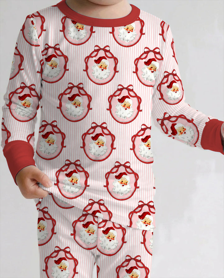 Coquette Vintage Santa Christmas Medallions Bamboo Two Piece Long Sleeve Pajama Set