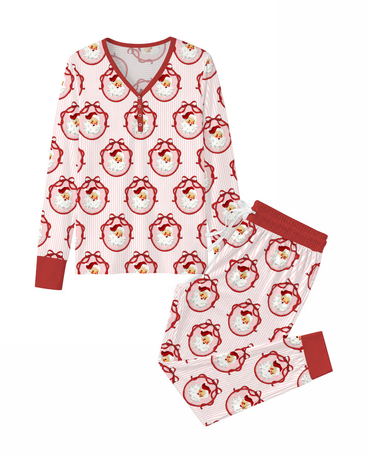 Coquette Vintage Santa Christmas Medallions Bamboo Women Pajama Set