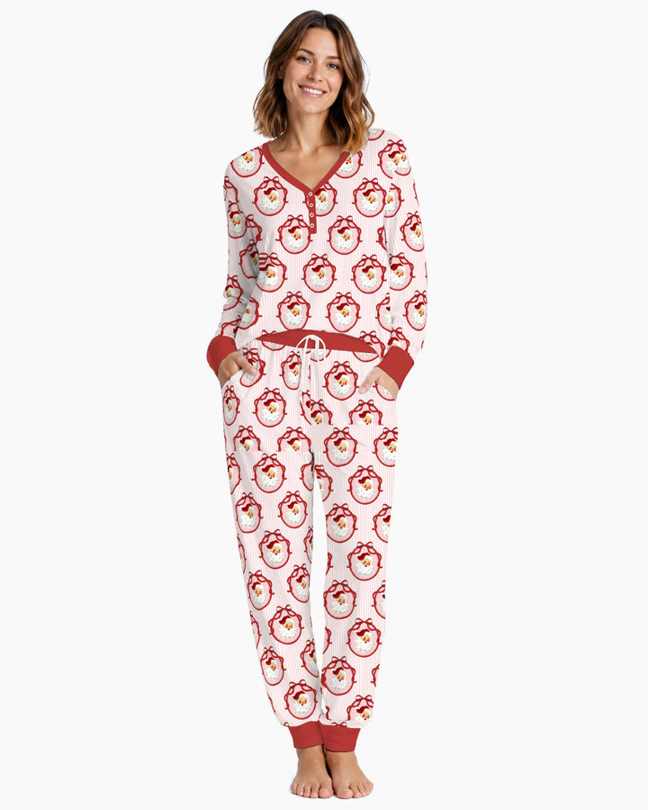 Coquette Vintage Santa Christmas Medallions Bamboo Women Pajama Set