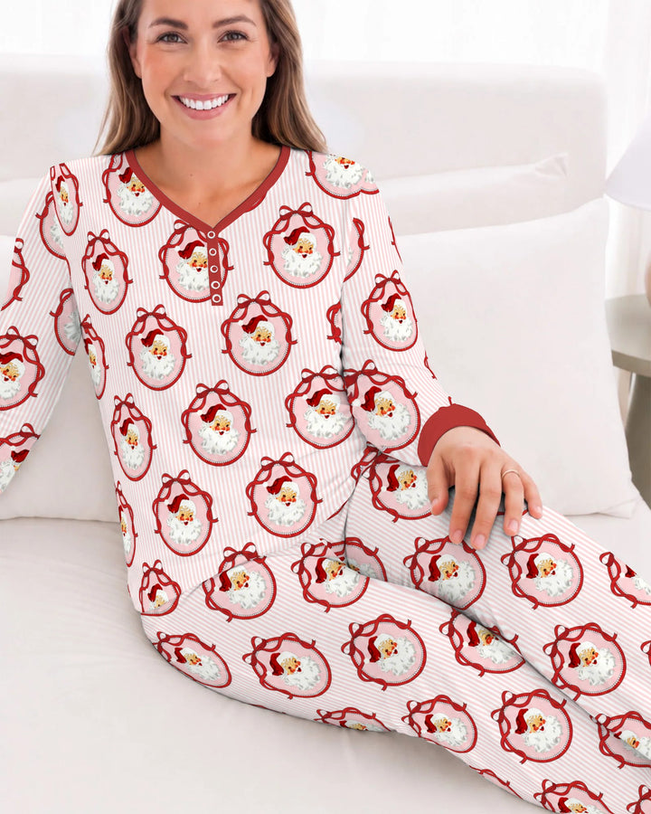 Coquette Vintage Santa Christmas Medallions Bamboo Women Pajama Set