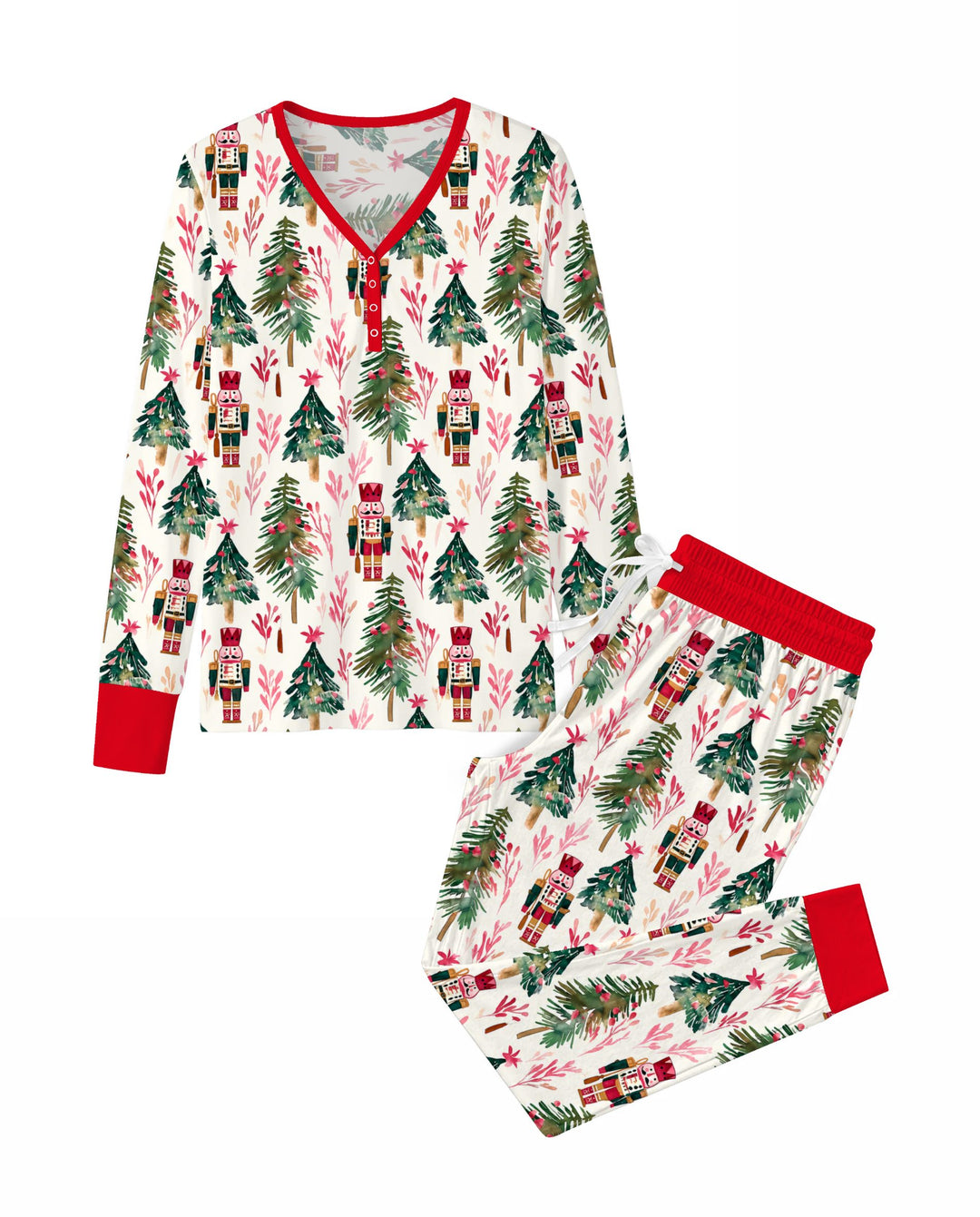 Watercolor Nutcracker & Christmas Pine Trees Bamboo Women Pajama Set