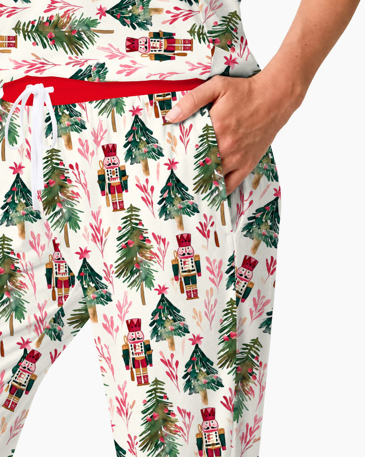 Watercolor Nutcracker & Christmas Pine Trees Bamboo Women Pajama Set