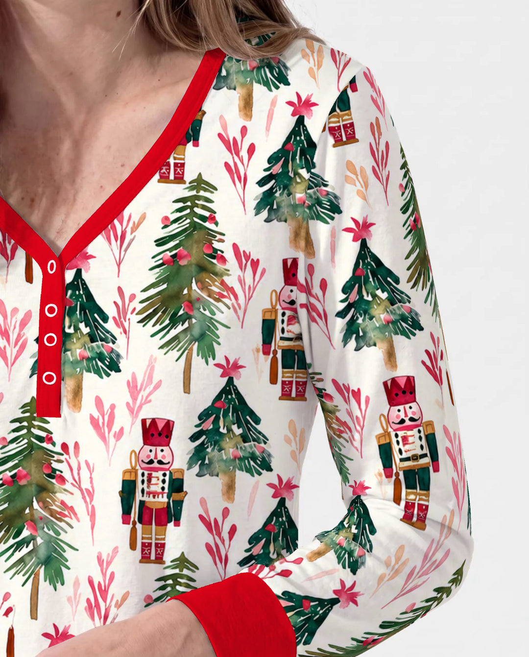 Watercolor Nutcracker & Christmas Pine Trees Bamboo Women Pajama Set
