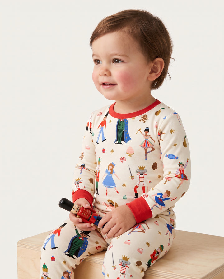Whimsical Nutcracker Storybook Christmas Bamboo Two Piece Long Sleeve Pajama Set