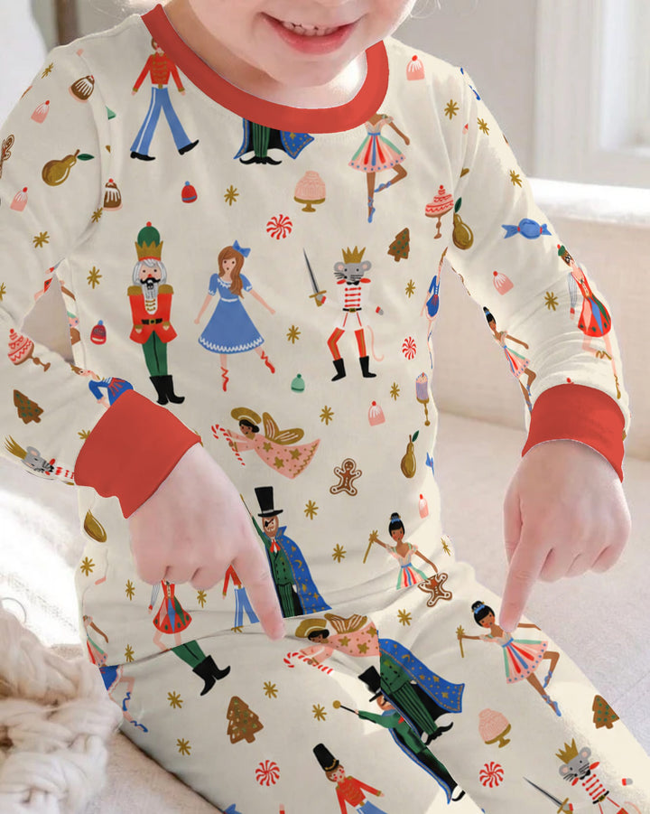 Whimsical Nutcracker Storybook Christmas Bamboo Two Piece Long Sleeve Pajama Set