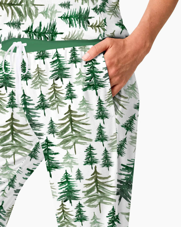 Watercolor Evergreen Pine Forest Bamboo Women Pajama Set