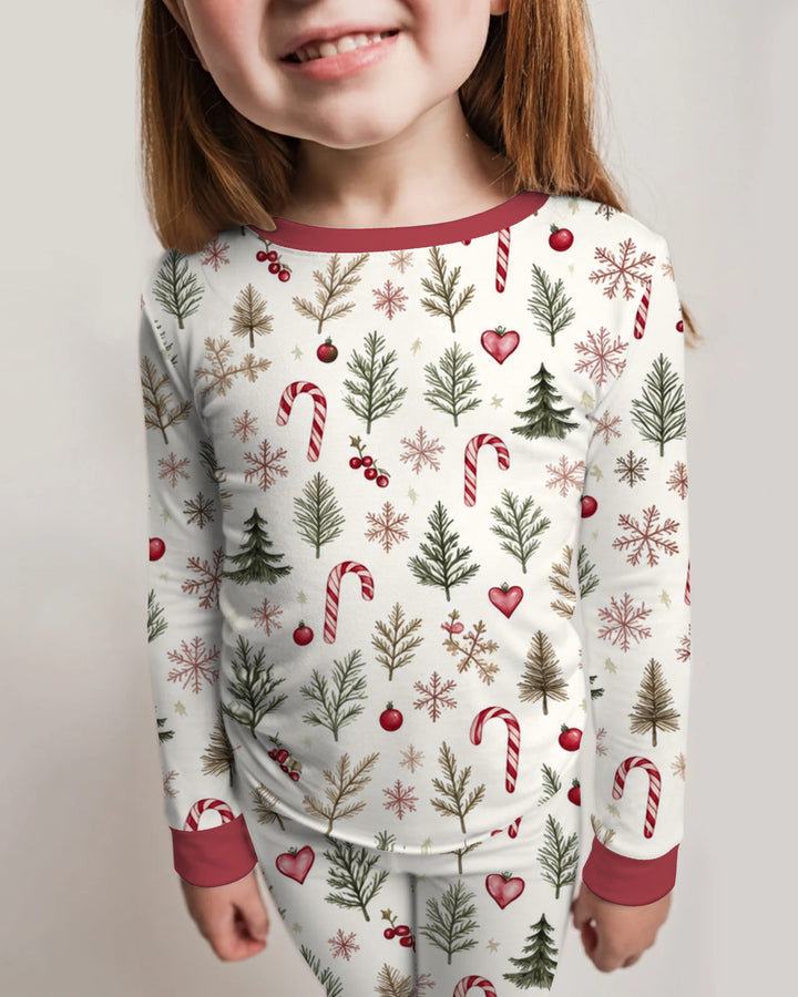 Rustic Christmas Evergreen & Candy Canes Bamboo Two Piece Long Sleeve Pajama Set