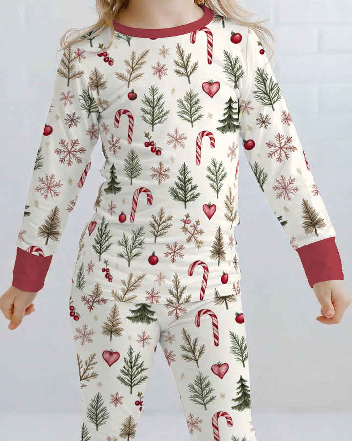 Rustic Christmas Evergreen & Candy Canes Bamboo Two Piece Long Sleeve Pajama Set