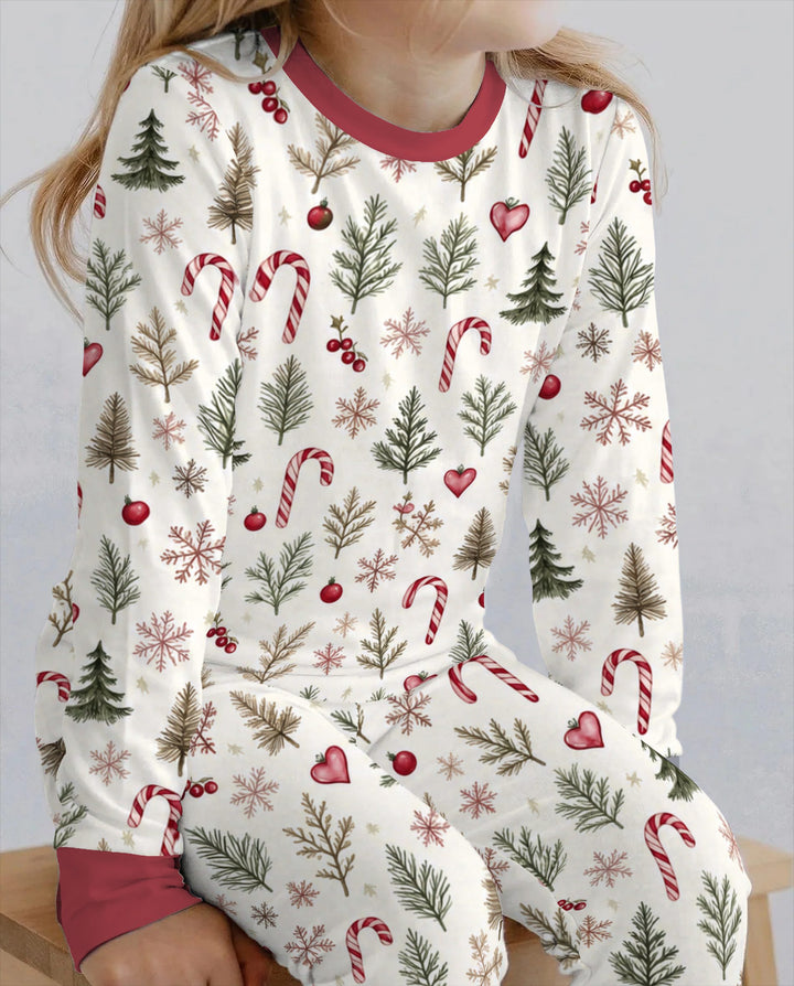 Rustic Christmas Evergreen & Candy Canes Bamboo Two Piece Long Sleeve Pajama Set