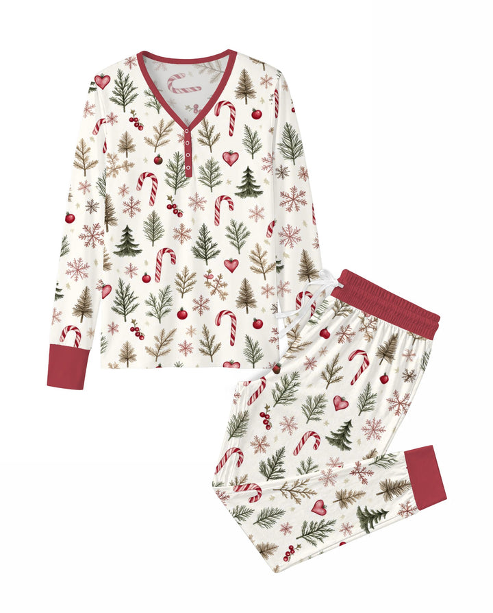 Rustic Christmas Evergreen & Candy Canes Bamboo Women Pajama Set