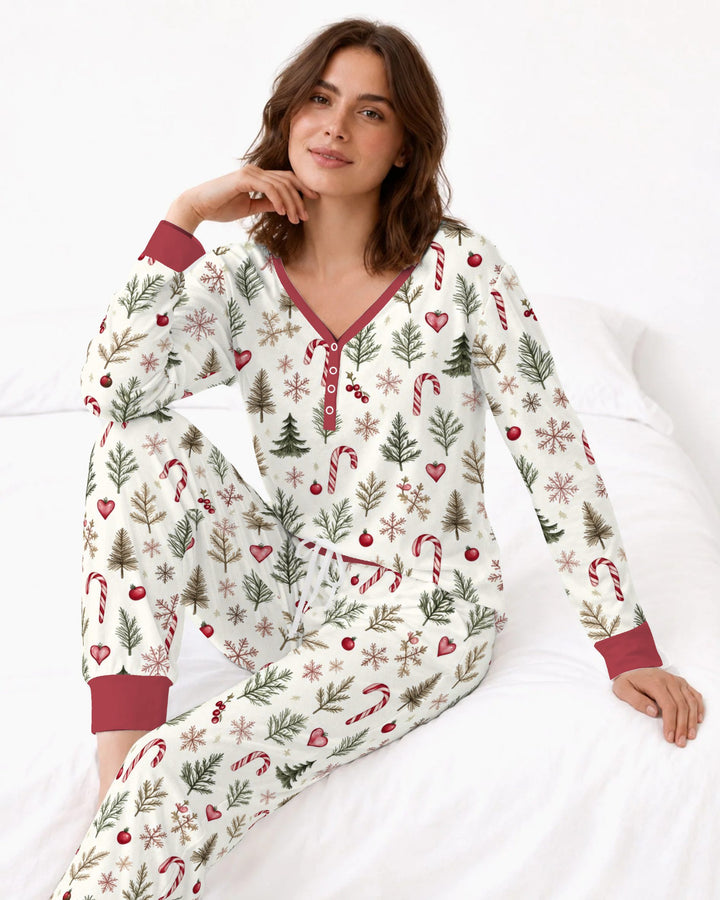 Rustic Christmas Evergreen & Candy Canes Bamboo Women Pajama Set