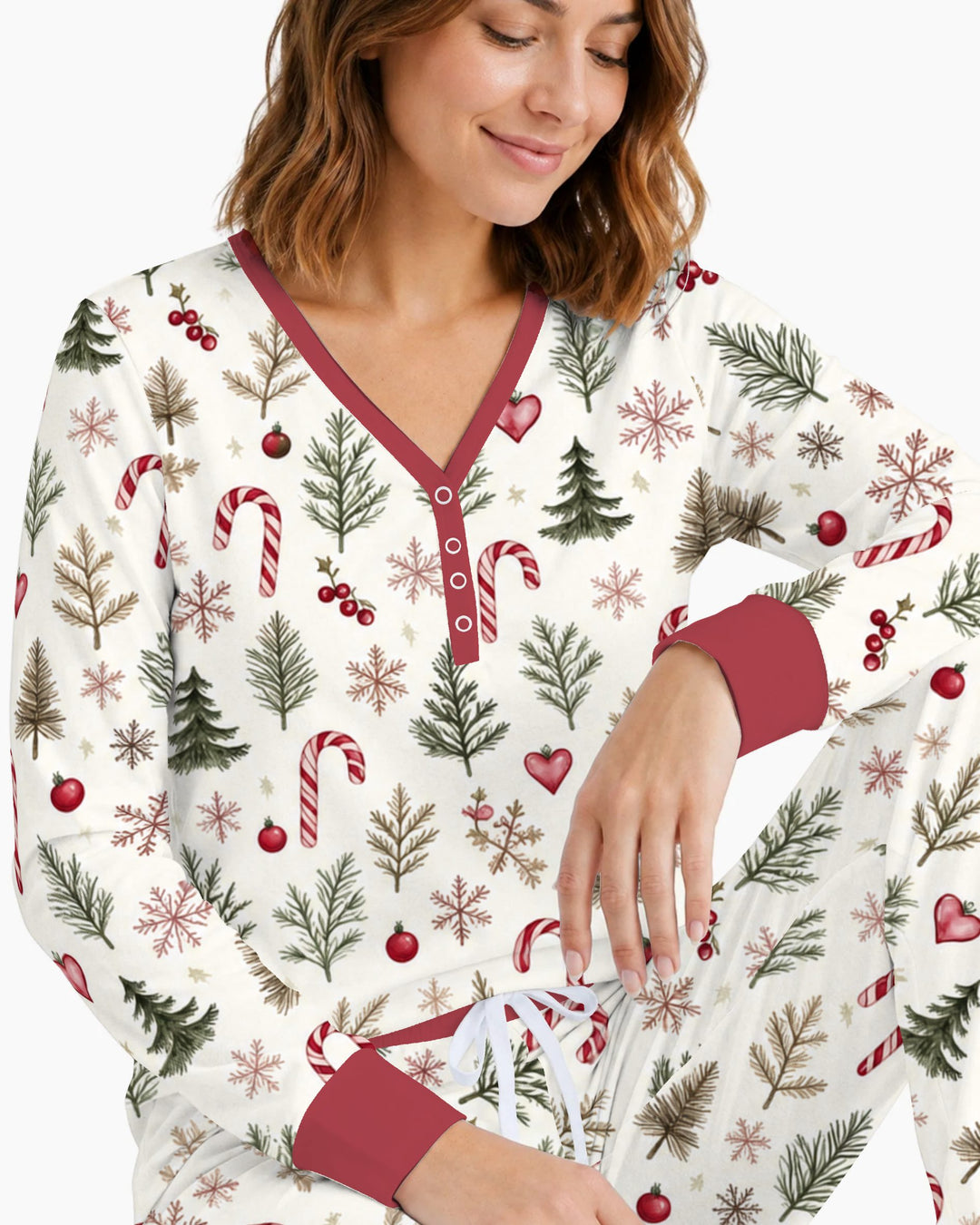 Rustic Christmas Evergreen & Candy Canes Bamboo Women Pajama Set