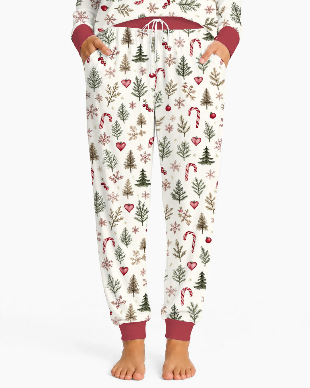 Rustic Christmas Evergreen & Candy Canes Bamboo Women Pajama Set