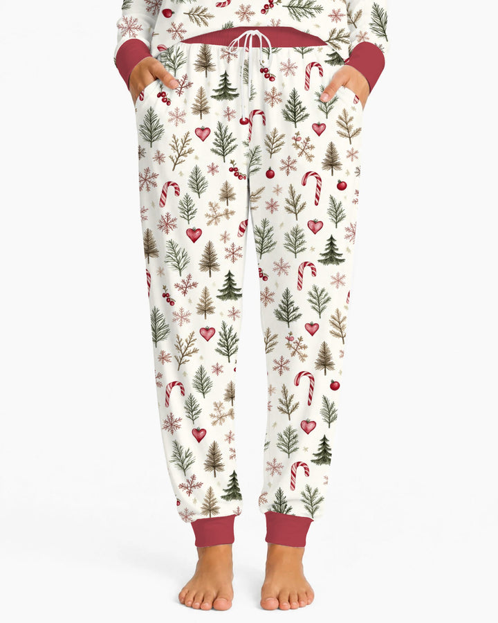 Rustic Christmas Evergreen & Candy Canes Bamboo Women Pajama Set